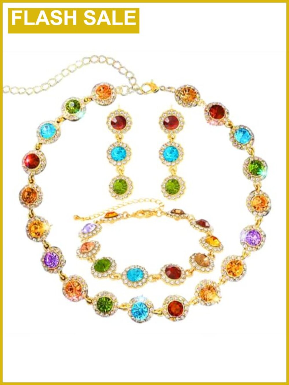 3Pc Rhinestone Crystal Jewelry Set Necklace Bracelet Earrings